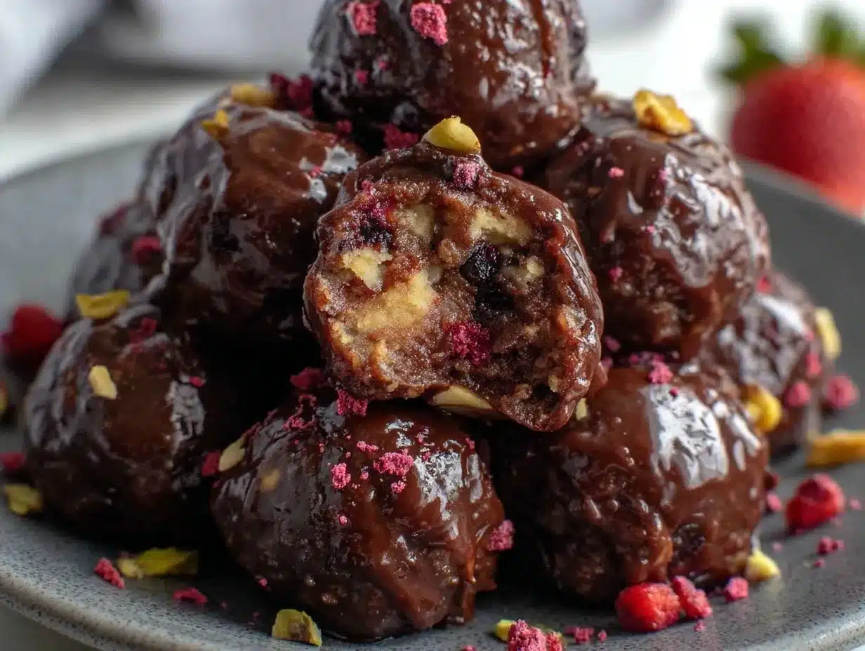 chocolate-covered strawberry protein balls preparation steps