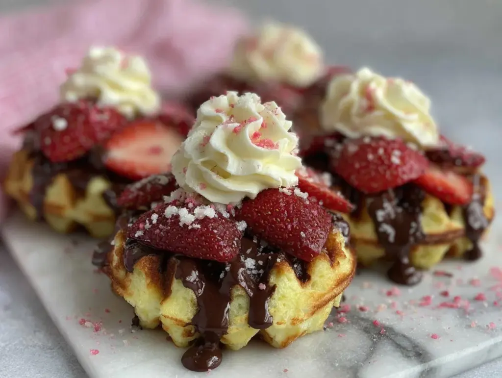 chocolate-dipped strawberry cupcake waffles - featured image