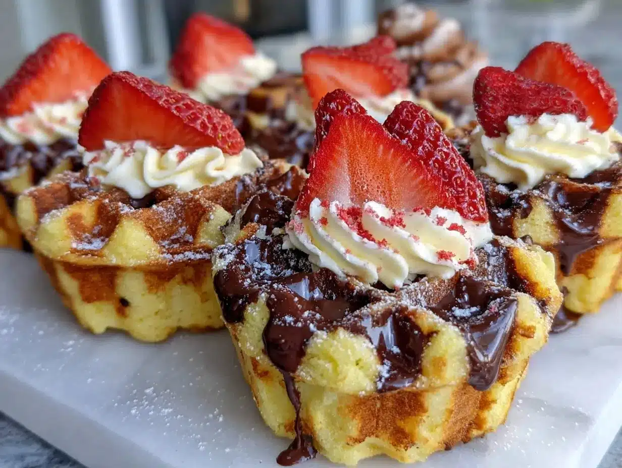 chocolate-dipped strawberry cupcake waffles preparation steps