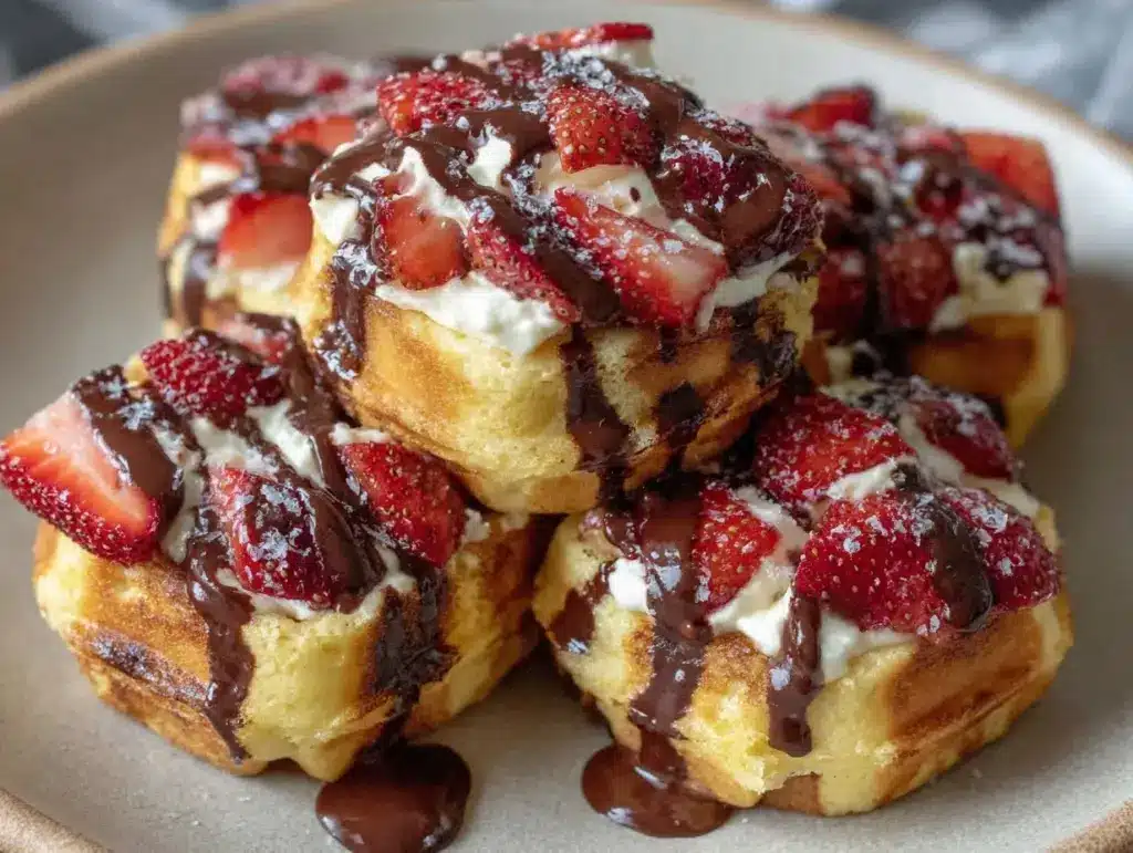 chocolate-dipped strawberry waffle stacks - featured image