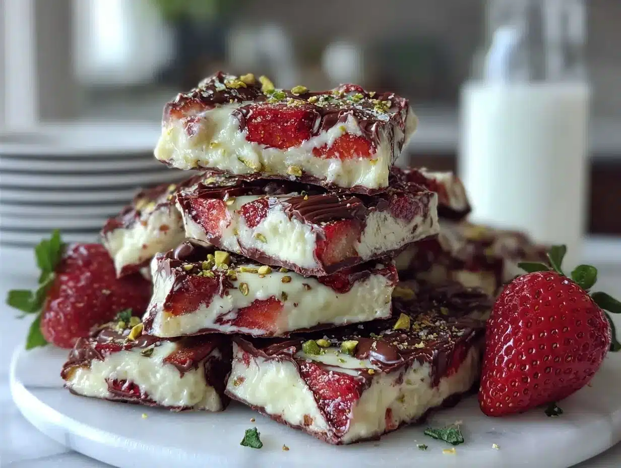 chocolate-dipped strawberry yogurt bark preparation steps
