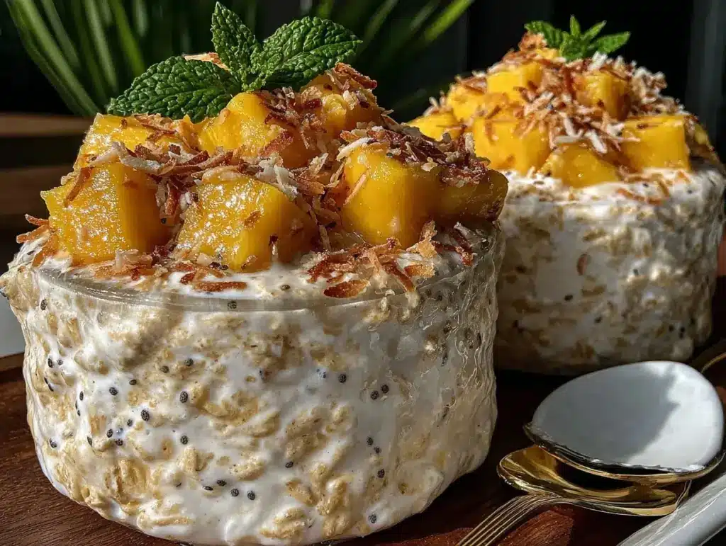 creamy coconut mango overnight oats - featured image