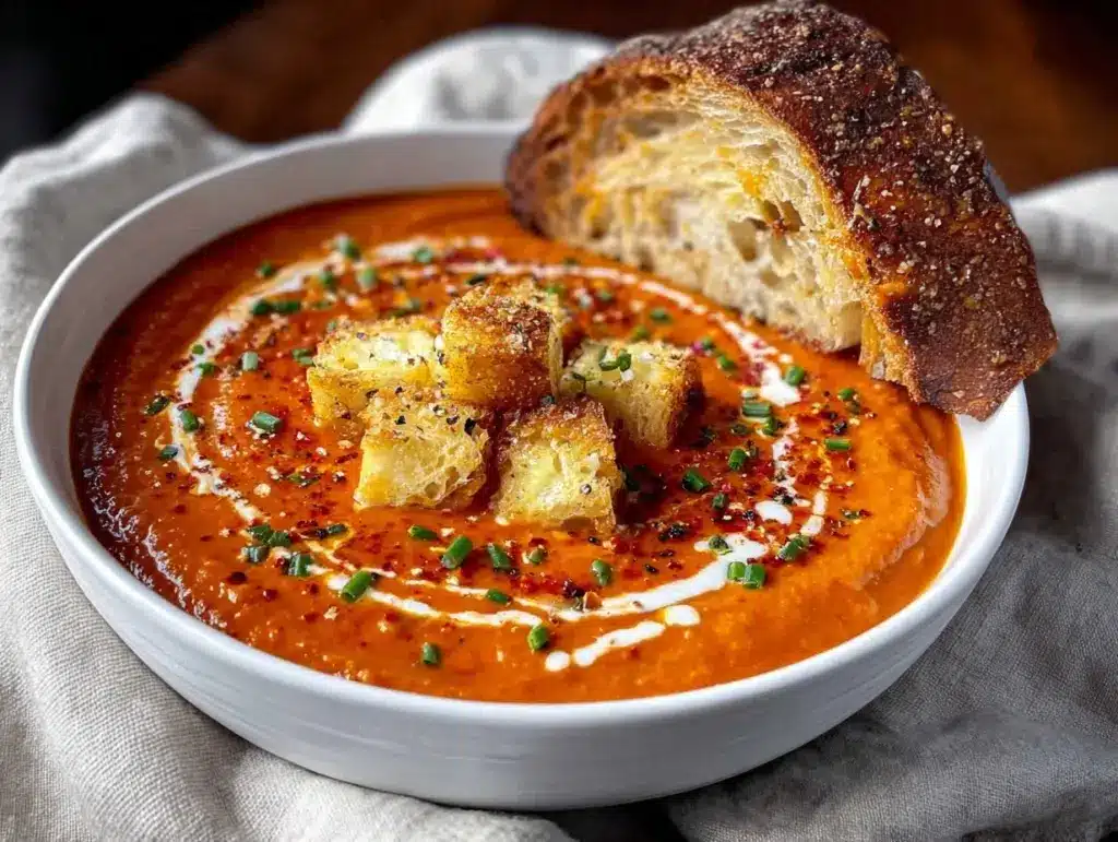 creamy roasted red pepper and Gouda soup - featured image