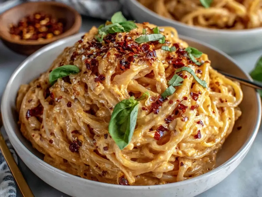 creamy roasted red pepper pasta - featured image