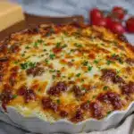 crispy cheesy beef and rice casserole - featured image