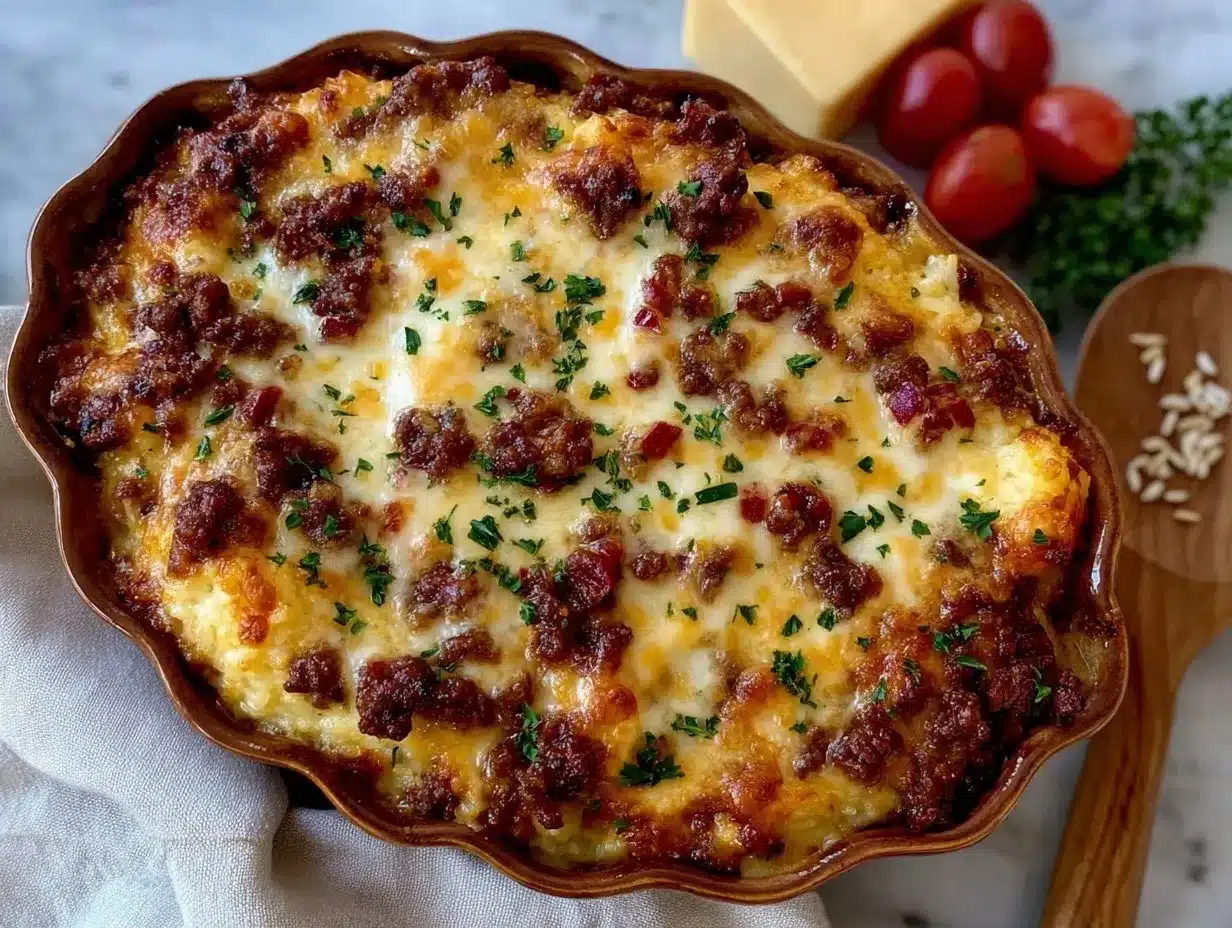 crispy cheesy beef and rice casserole preparation steps