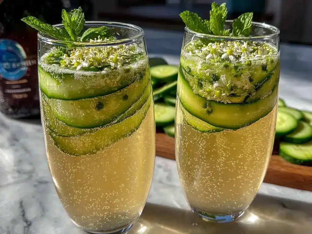 Elderflower and cucumber fizz cocktail - featured image