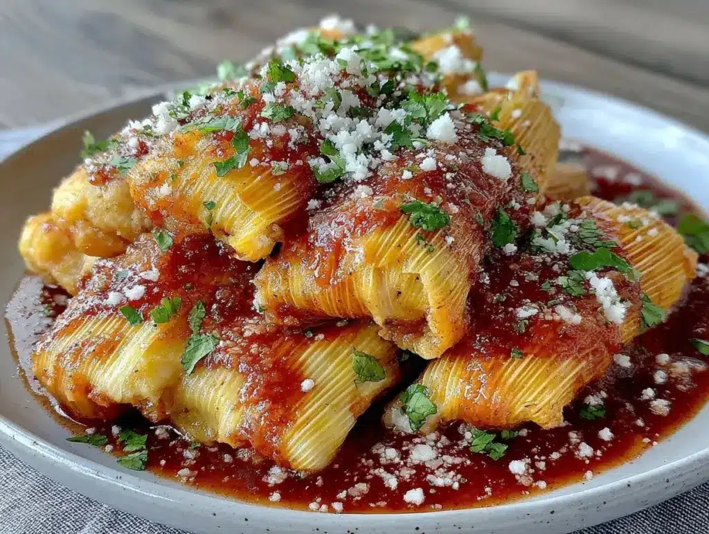 Mexican tamales with red chile sauce - featured image