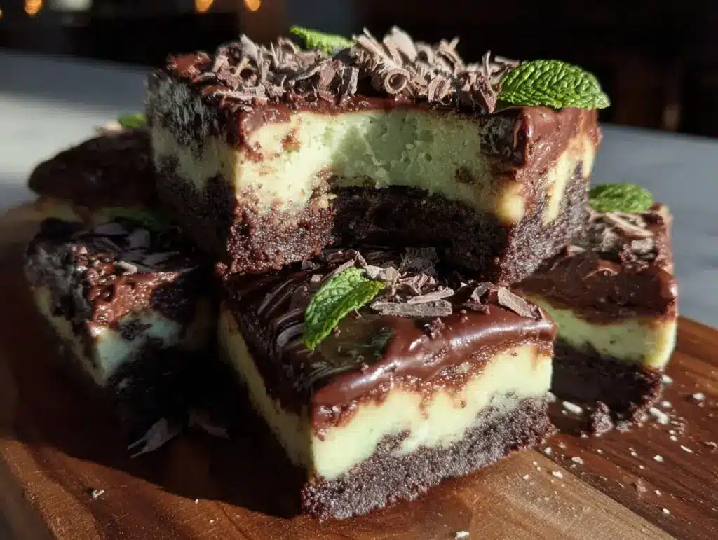 mint chocolate cheesecake bars - featured image