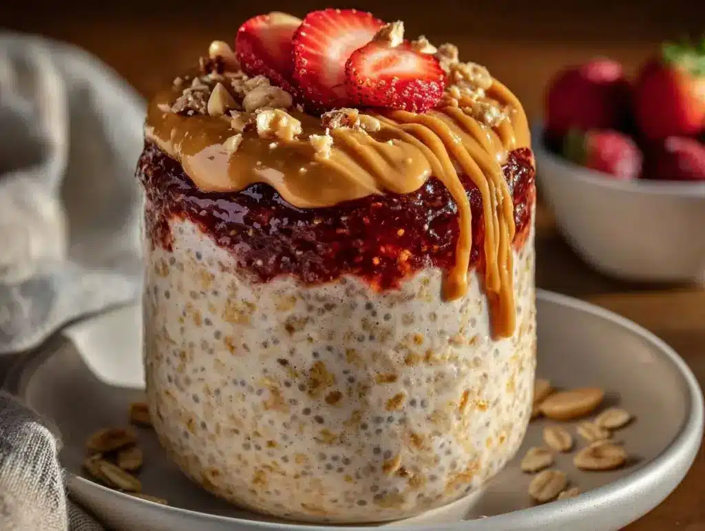 peanut butter and jelly overnight oats - featured image