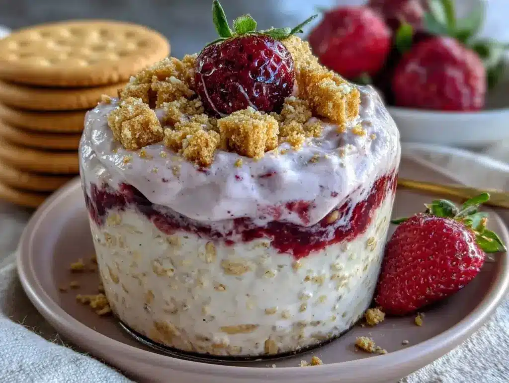 strawberry cheesecake overnight oats - featured image
