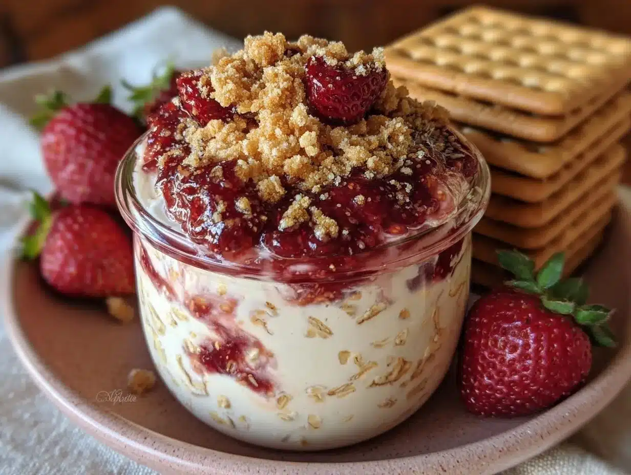 strawberry cheesecake overnight oats preparation steps