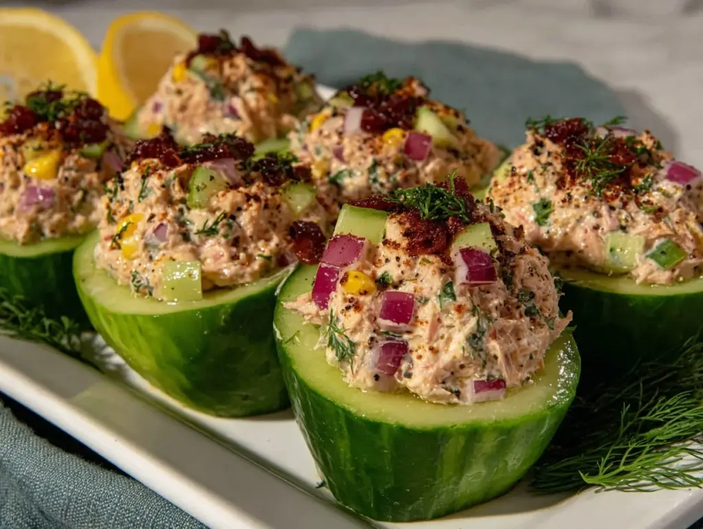 tuna salad cucumber boats - featured image