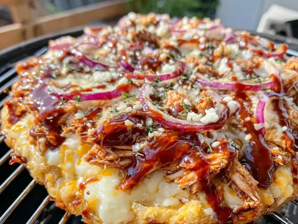BBQ chicken pizza on the grill - featured image