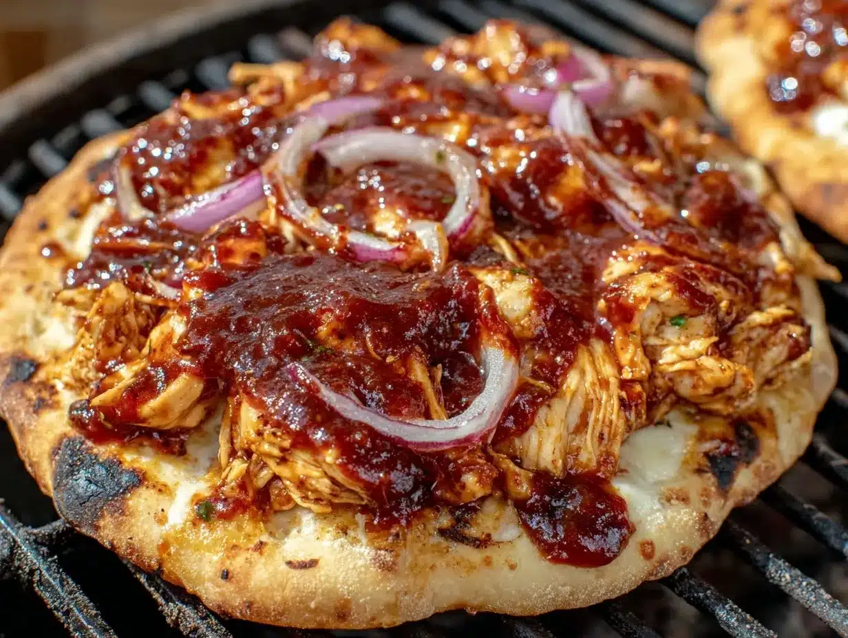 BBQ chicken pizza on the grill preparation steps