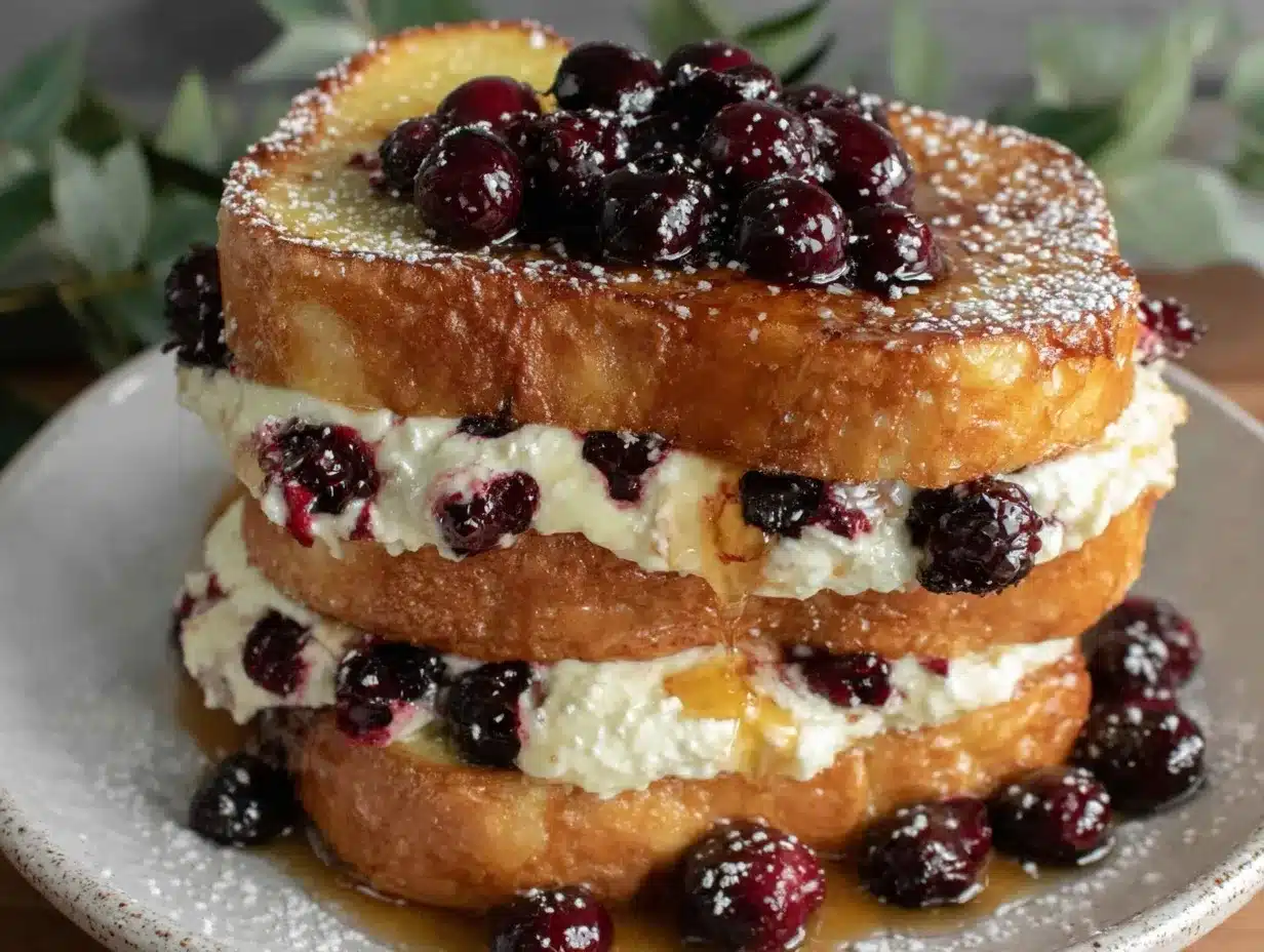 blueberry cream cheese stuffed french toast preparation steps