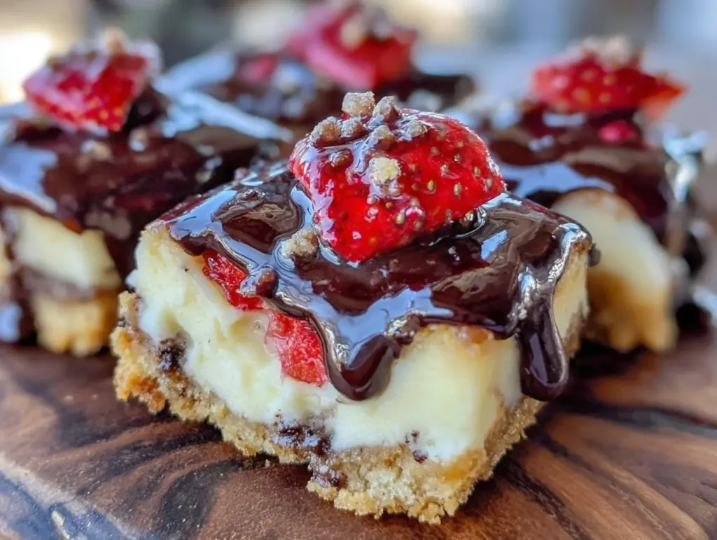 chocolate-covered strawberry cheesecake bars - featured image
