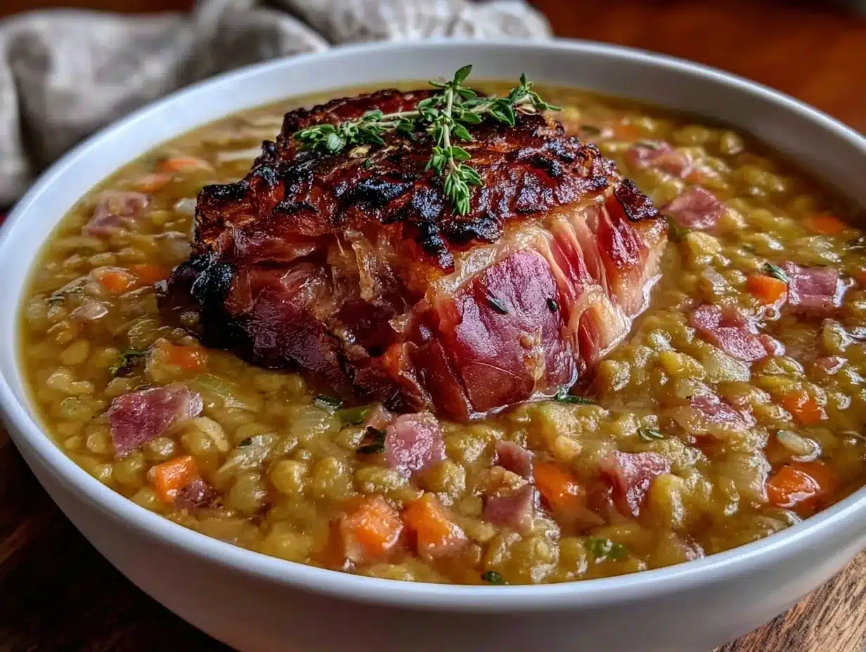 cozy split pea soup with smoked ham hock preparation steps