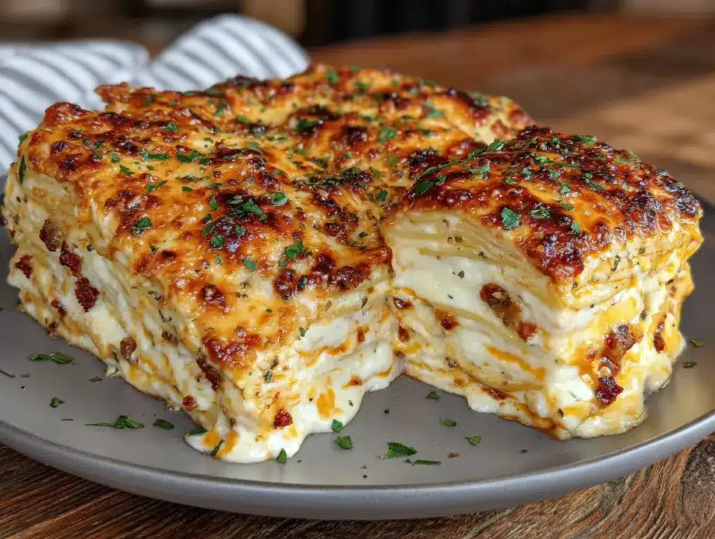 creamy baked million dollar spaghetti - featured image
