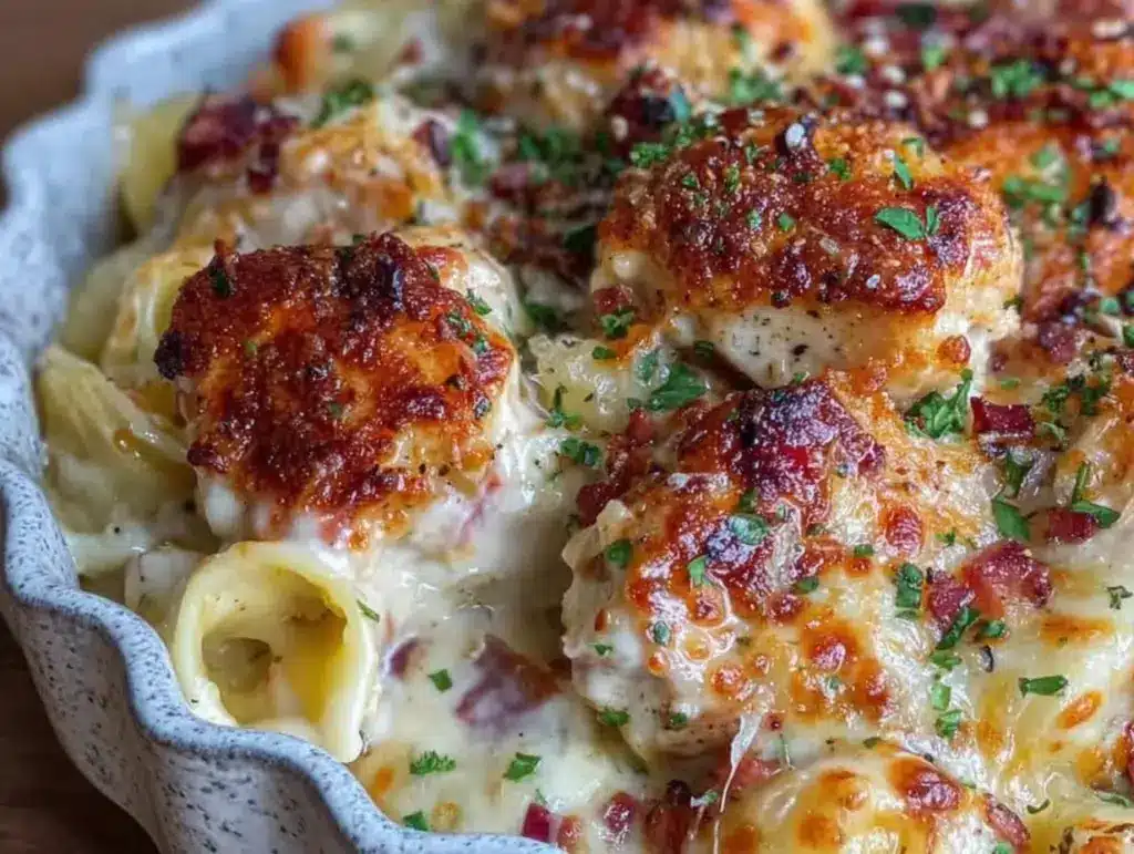 creamy chicken Alfredo pasta bake - featured image