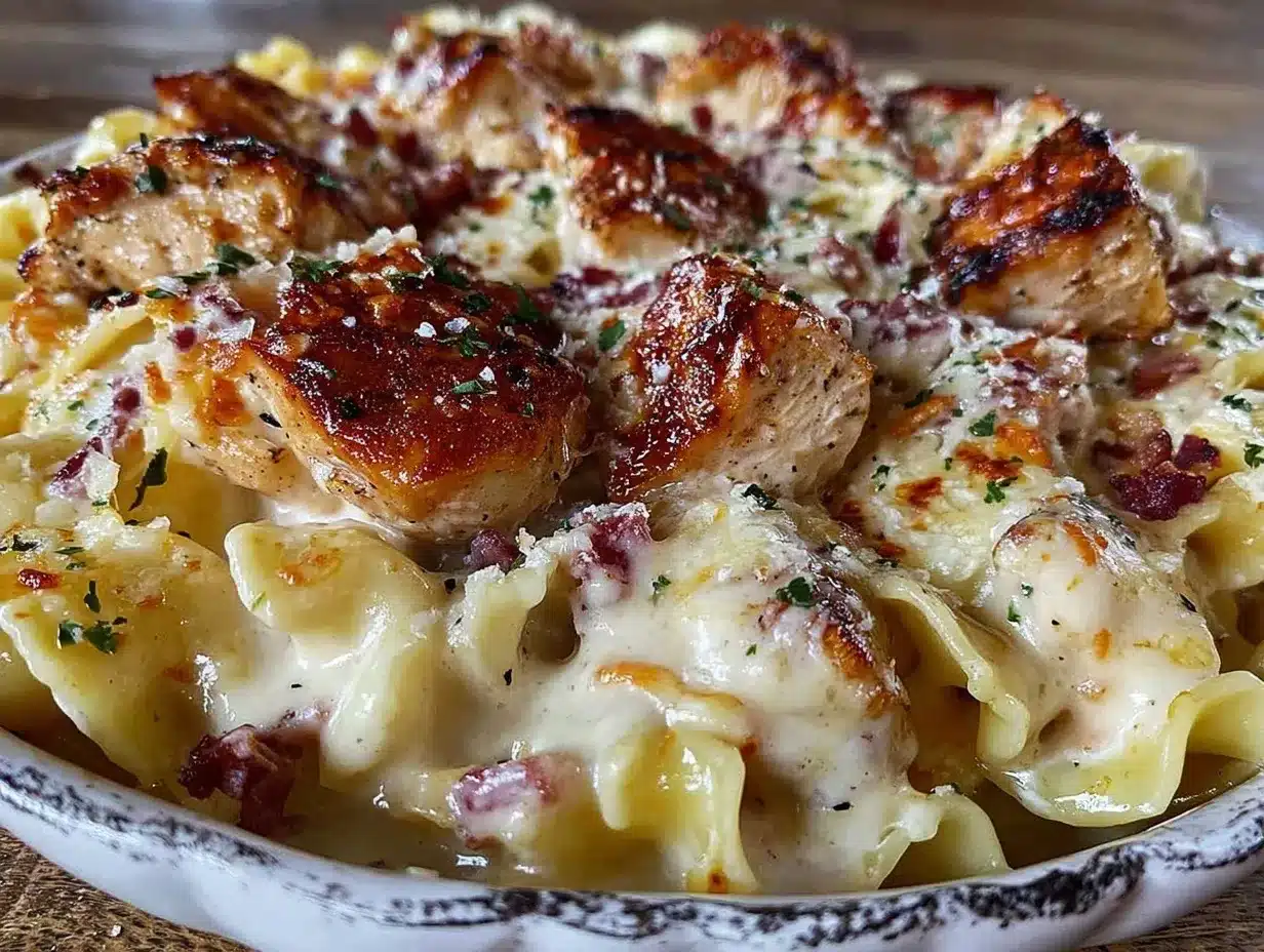 creamy chicken Alfredo pasta bake preparation steps