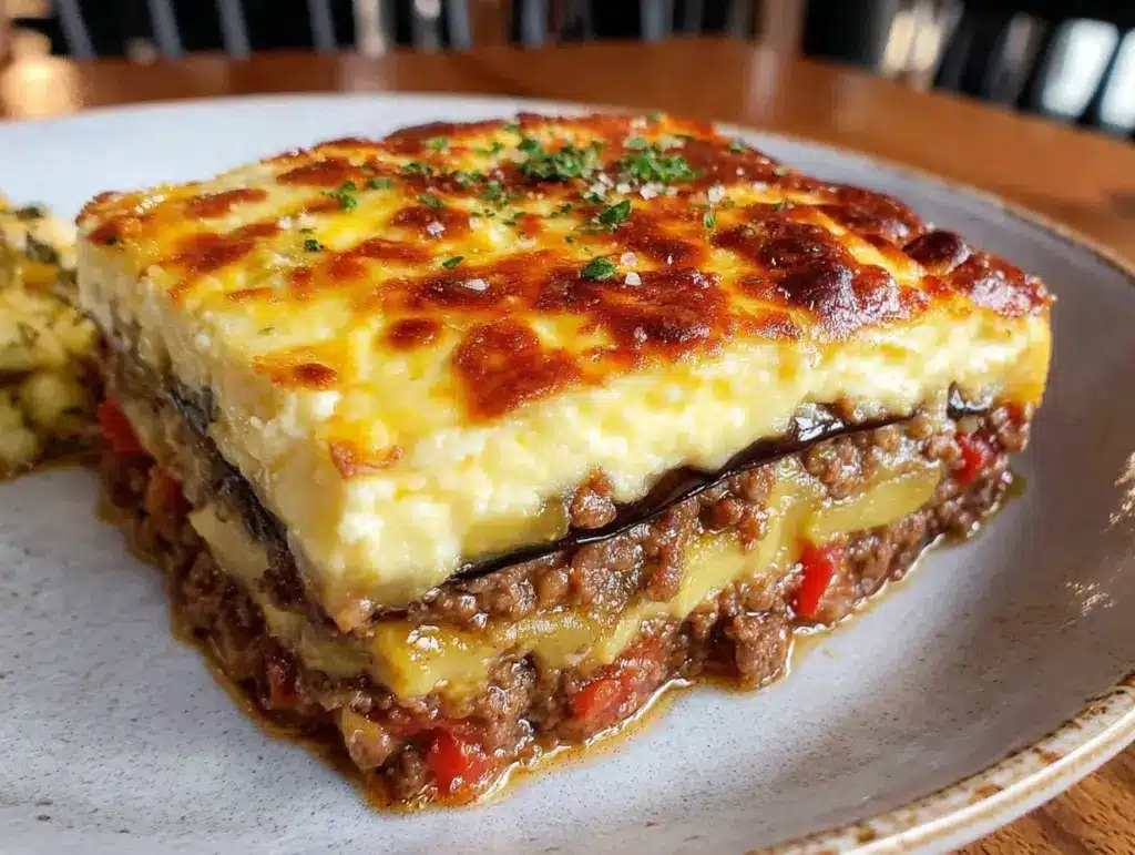 creamy moussaka greek lasagna - featured image