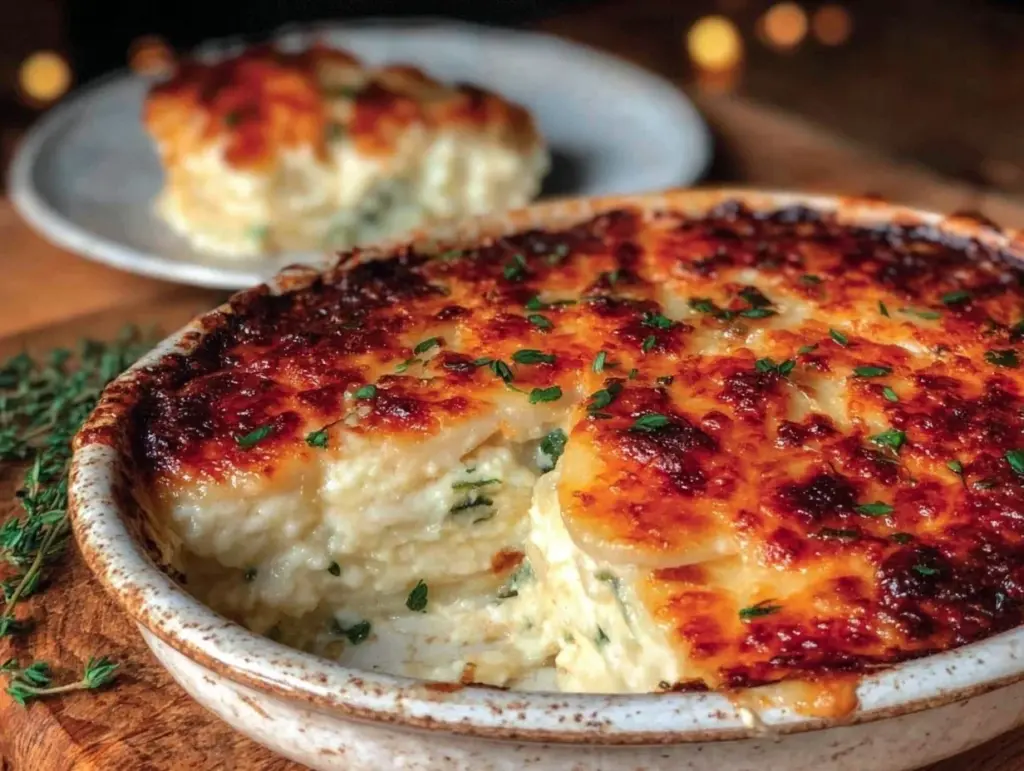 creamy scalloped potatoes au gratin - featured image