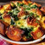 creamy spinach artichoke breakfast strata - featured image