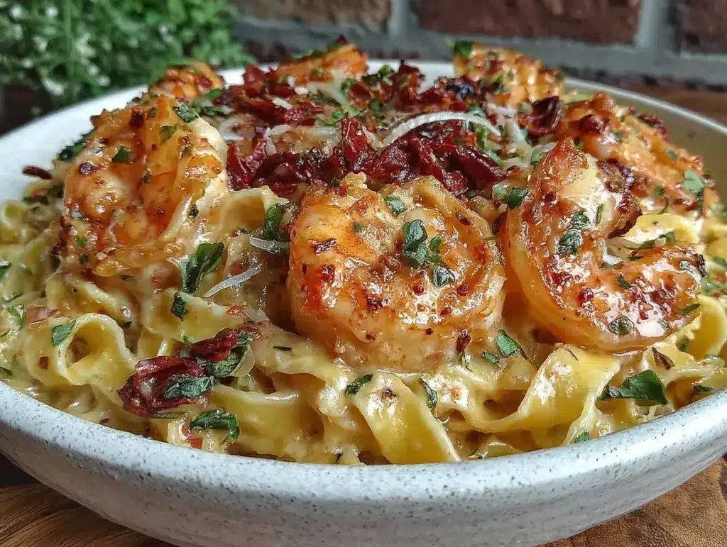 creamy tuscan shrimp pasta - featured image
