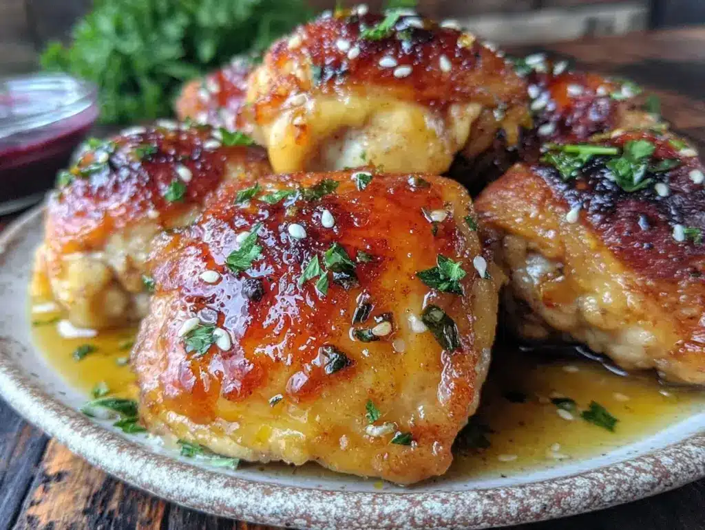 crispy honey garlic chicken thighs - featured image