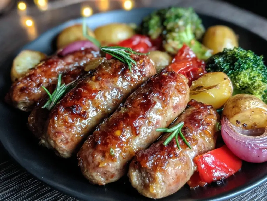 crispy sheet pan sausage and vegetables - featured image