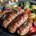 crispy sheet pan sausage and vegetables - featured image