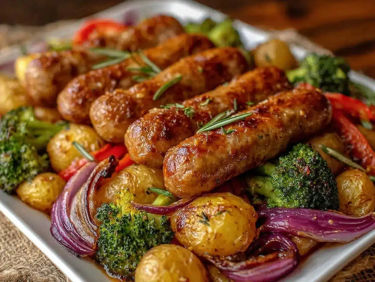 crispy sheet pan sausage and vegetables preparation steps
