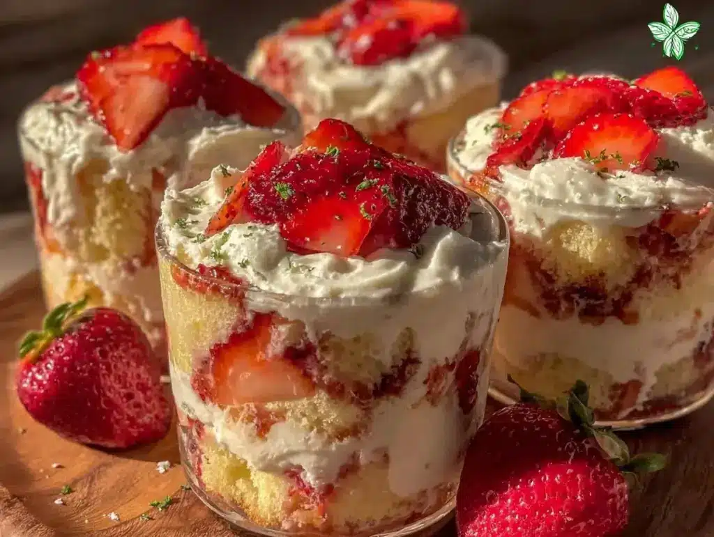 easy creamy strawberry shortcake trifle cups - featured image