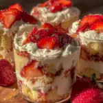 easy creamy strawberry shortcake trifle cups - featured image