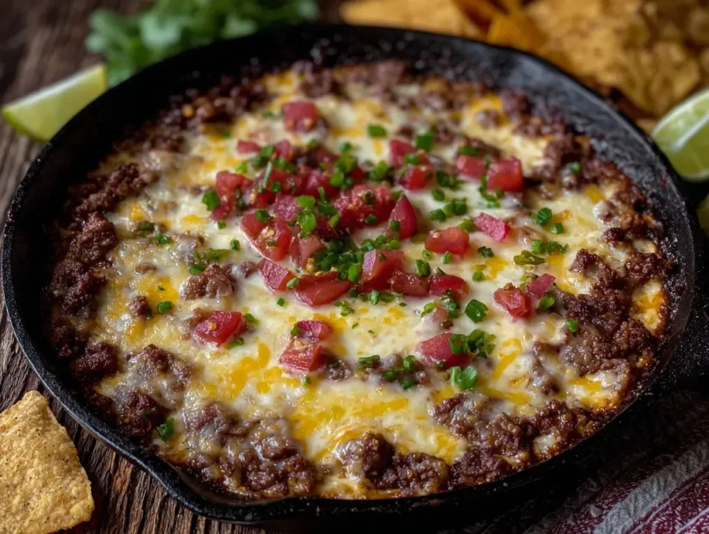 easy keto cheesy beef taco skillet - featured image
