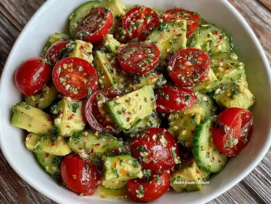 fresh avocado cucumber tomato salad - featured image