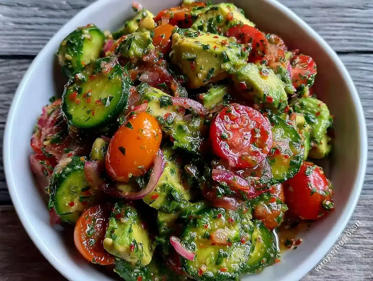 fresh avocado cucumber tomato salad preparation steps