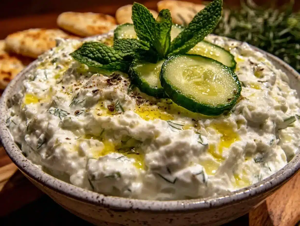 fresh homemade tzatziki sauce preparation steps