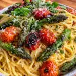 fresh roasted asparagus and cherry tomato pasta - featured image