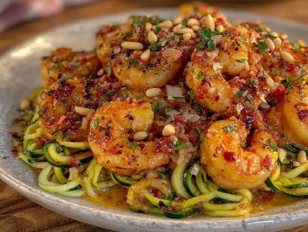 garlic shrimp zoodles - featured image