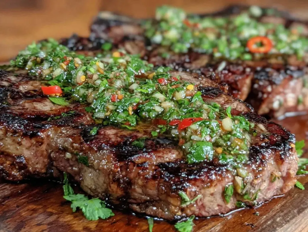 grilled t-bone steaks with chimichurri sauce - featured image