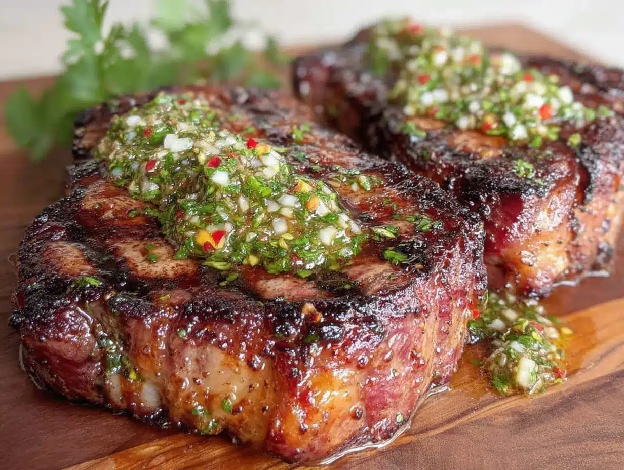 grilled t-bone steaks with chimichurri sauce preparation steps