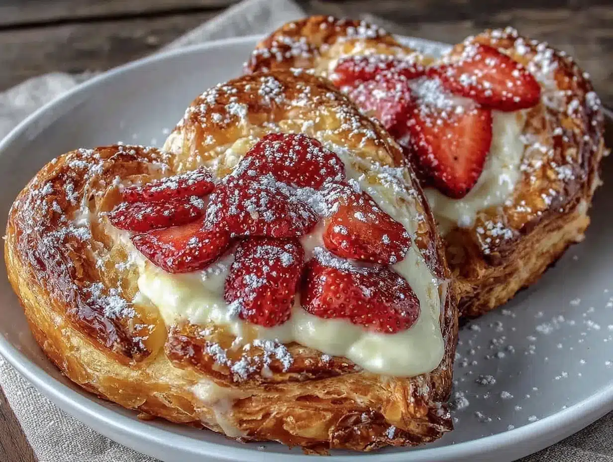 heart-shaped strawberry cream cheese danish pastries preparation steps