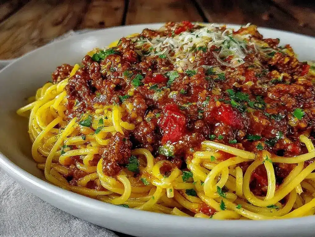 instant pot spaghetti and meat sauce - featured image