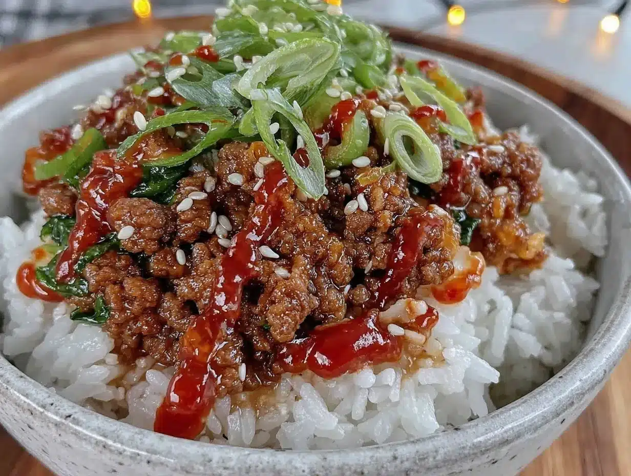 Korean ground beef rice bowl preparation steps