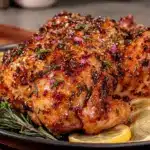 lemon herb roasted whole chicken - featured image