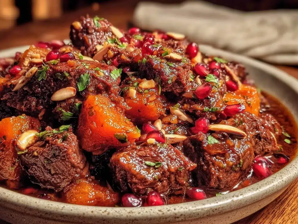 Moroccan lamb tagine with apricots preparation steps