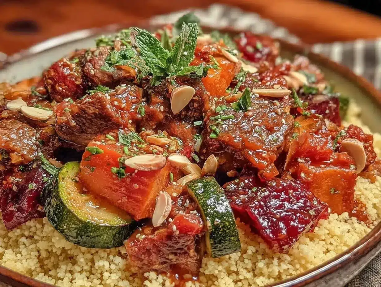 moroccan style couscous with slow-cooked lamb preparation steps