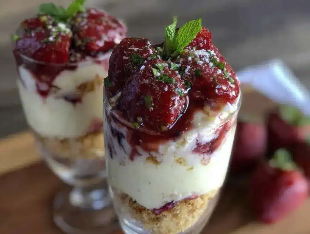 no bake strawberry cheesecake parfaits - featured image
